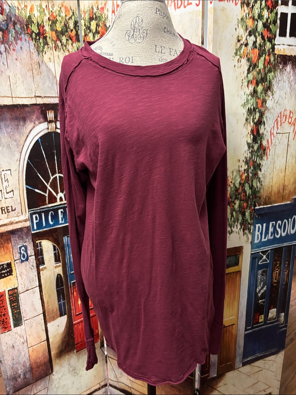 We The Free Arden Long Sleeve Tee, Cranberry, Size Small